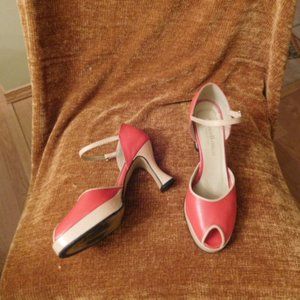 Franco Barbieri Red-Beige Leather Mary Janes Heels, size 7